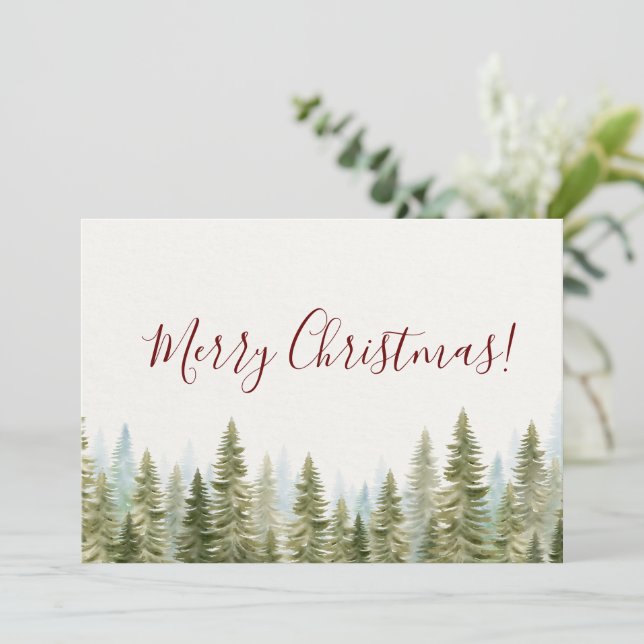 Merry Christmas Minimalist Pine Forest Holiday Card (Standing Front)