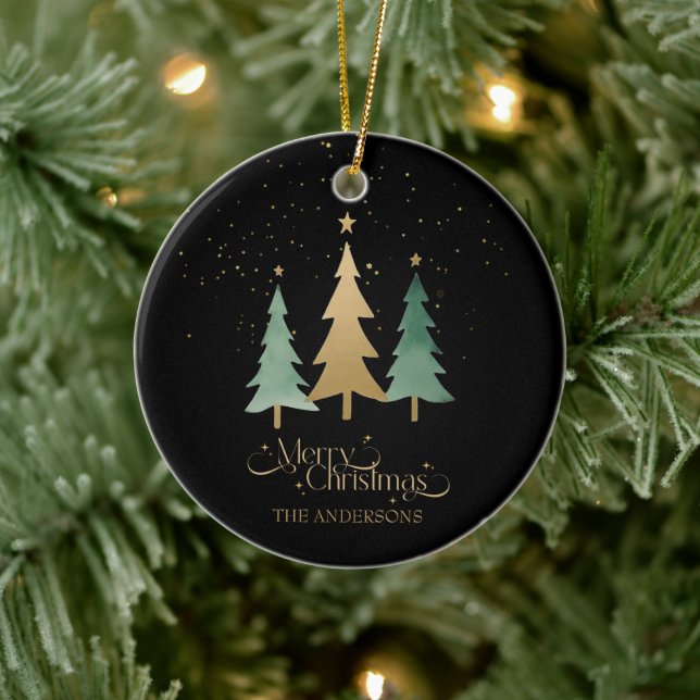 Merry Christmas Minimalist Pine Trees Black Ceramic Tree Decoration (Tree)