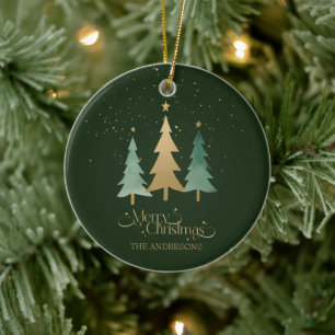Merry Christmas Minimalist Pine Trees Green Ceramic Tree Decoration