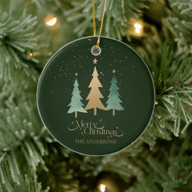 Merry Christmas Minimalist Pine Trees Green Ceramic Tree Decoration (Tree)