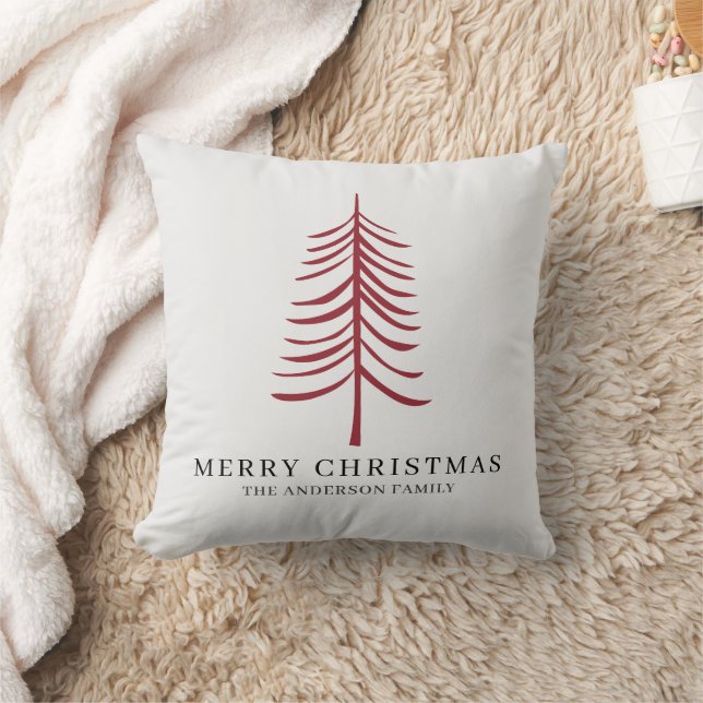 Merry Christmas Minimalist Red Modern Tree  Cushion (Blanket)
