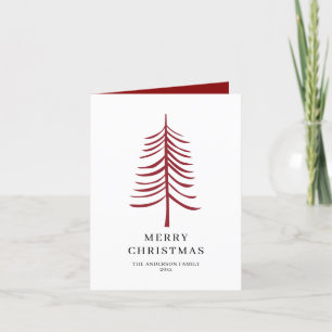 Merry Christmas Minimalist Red Modern Tree Holiday Card