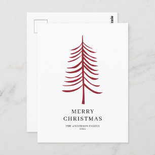 Merry Christmas Minimalist Red Modern Tree  Postcard