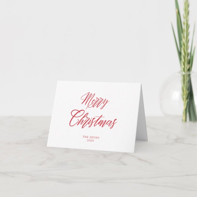 Merry Christmas Minimalist Red Script Holiday Card (Front)