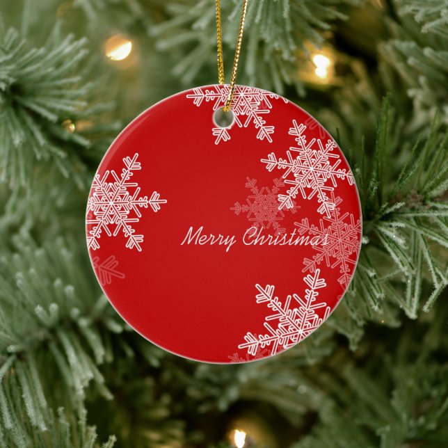Merry Christmas Minimalist Red Snowflakes  Ceramic Tree Decoration (Tree)