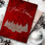 Merry Christmas - minimalist - silver fir trees Foil Holiday Card<br><div class="desc">Very minimalist card with silver  fir trees on a dark red marbled background,  to wish a beautiful Christmas!</div>