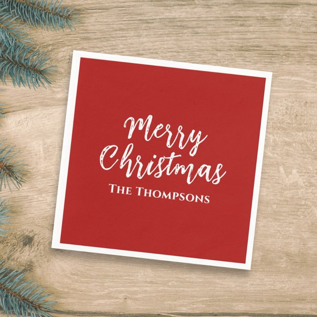 Merry Christmas Minimalist Simple Red Calligraphy Napkin (Creator Uploaded)