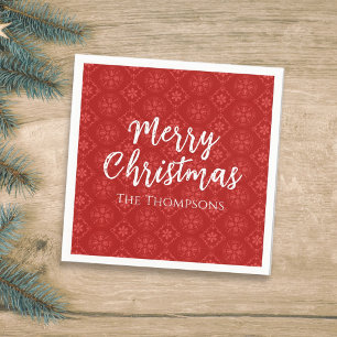 Merry Christmas Minimalist Simple Snowflake Red Napkin