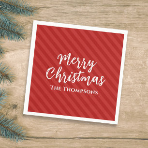 Merry Christmas Minimalist Simple Striped Red  Napkin