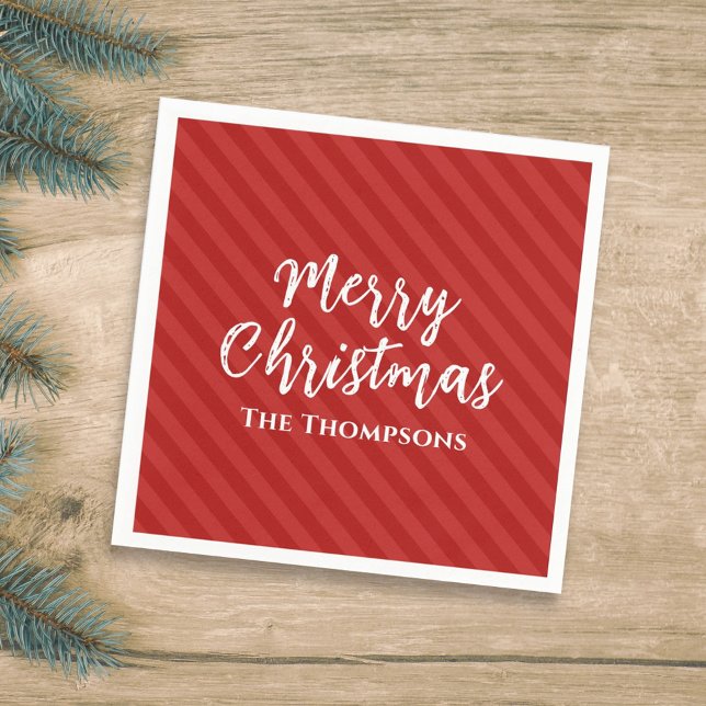 Merry Christmas Minimalist Simple Striped Red  Napkin (Creator Uploaded)