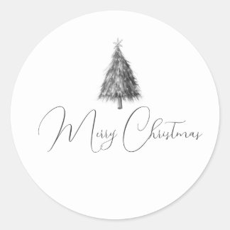 Merry Christmas minimalist sketch tree Classic Round Sticker
