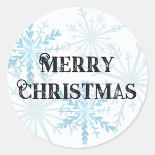 Merry Christmas Minimalist Snowflake Light Blue Classic Round Sticker