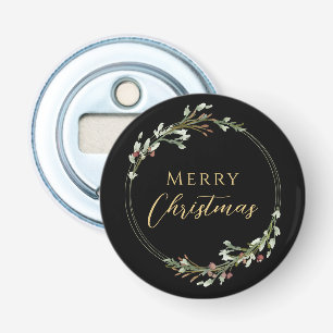 Merry Christmas Minimalist Wreath Black Bottle Opener