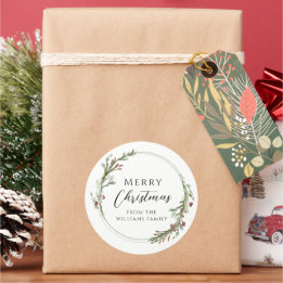 Merry Christmas Minimalist Wreath Classic Round Sticker