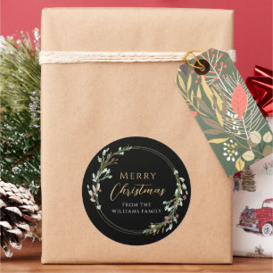 Merry Christmas Minimalist Wreath Classic Round Sticker