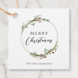 Merry Christmas Minimalist Wreath Favour Tags