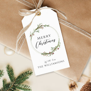 Merry Christmas Minimalist Wreath Gift Tags