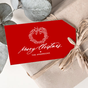 Merry Christmas Minimalist Wreath Personalized Gift Tags