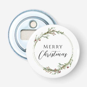 Merry Christmas Minimalist Wreath White Bottle Opener