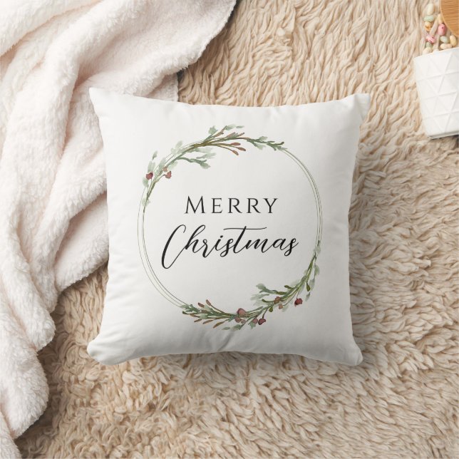 Merry Christmas Minimalist Wreath White Cushion (Blanket)