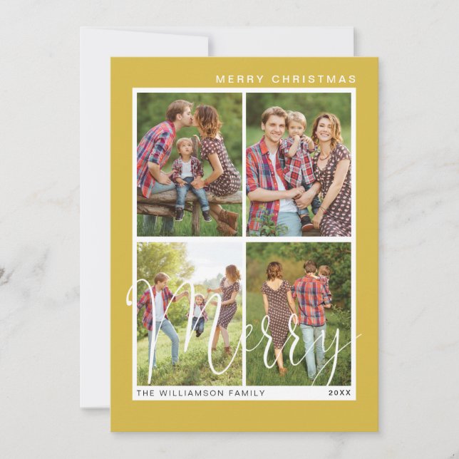 Merry Christmas Minimalistic Four Square Photo Holiday Card (Front)