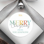 Merry Christmas Minimalistic To From Gift Simple  Classic Round Sticker<br><div class="desc">This design may be personalised by choosing the Edit Design option. You may also transfer onto other items. Contact me at colorflowcreations@gmail.com or use the chat option at the top of the page if you wish to have this design on another product or need assistance. See more of my designs...</div>