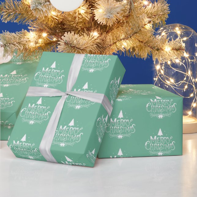 Merry Christmas Mint Green Christmas Wrapping Paper (Holidays)