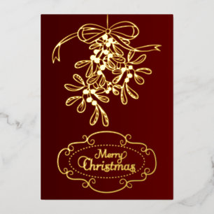 Merry Christmas Mistletoe Calligraphy Greeting Foil Holiday Card