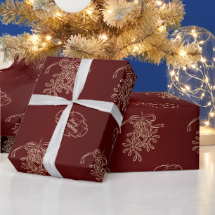 Merry Christmas Mistletoe Calligraphy Red Wrapping Paper