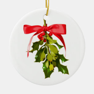 Merry Christmas mistletoe Ceramic Tree Decoration