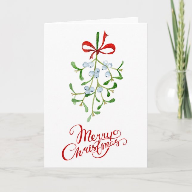 Merry Christmas Mistletoe Christmas Card (Front)