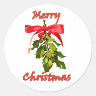 merry christmas mistletoe classic round sticker