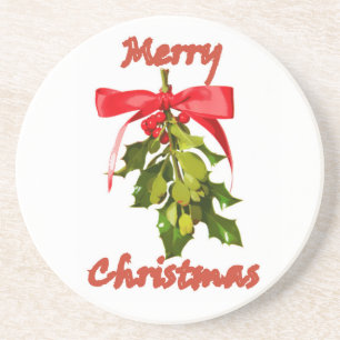 merry christmas mistletoe coaster