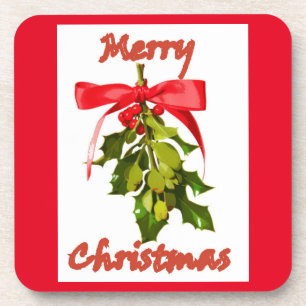 merry christmas mistletoe coaster