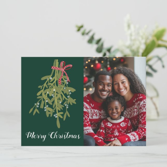 Merry Christmas Mistletoe CUSTOM PHOTO  Holiday Card (Standing Front)