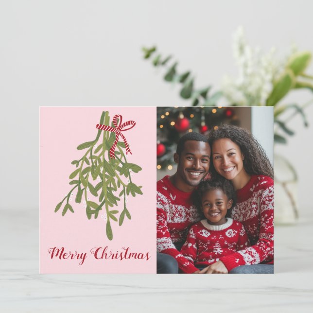 Merry Christmas Mistletoe CUSTOM PHOTO  Holiday Card (Standing Front)