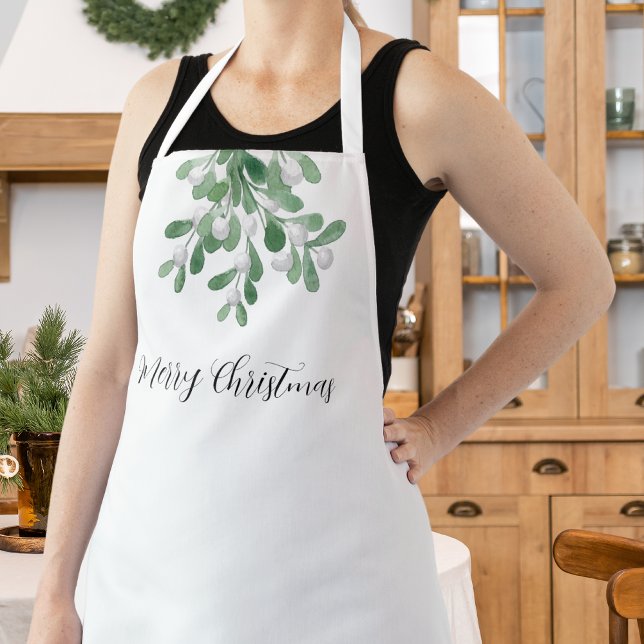 Merry Christmas Mistletoe Greenery  Apron (Creator Uploaded)