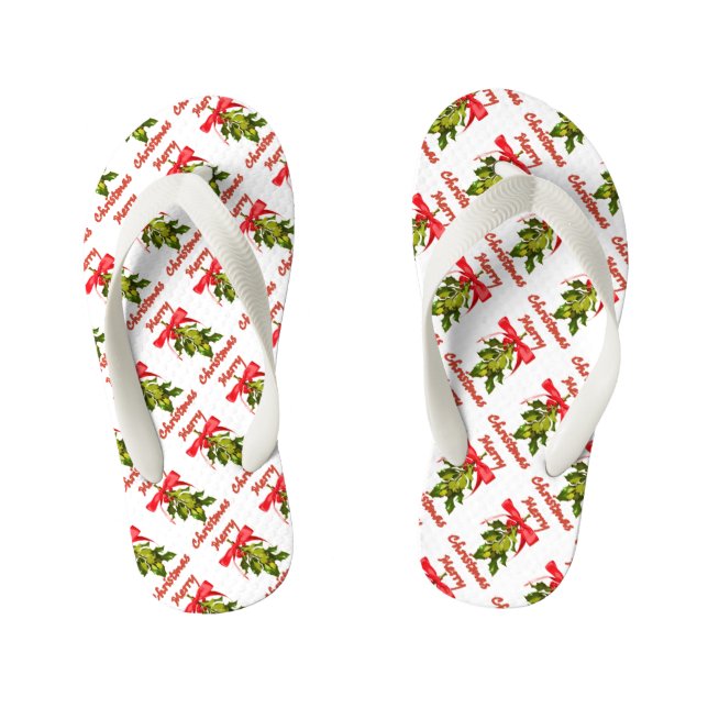 merry christmas mistletoe kid's flip flops (Footbed)