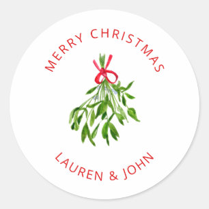 Merry Christmas Mistletoe Newly wed  Classic Round Sticker