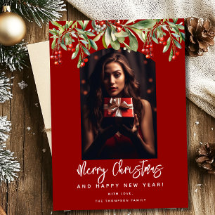 Merry Christmas mistletoe photo greeting card