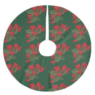Merry Christmas Mistletoe Red Flower   Brushed Polyester Tree Skirt