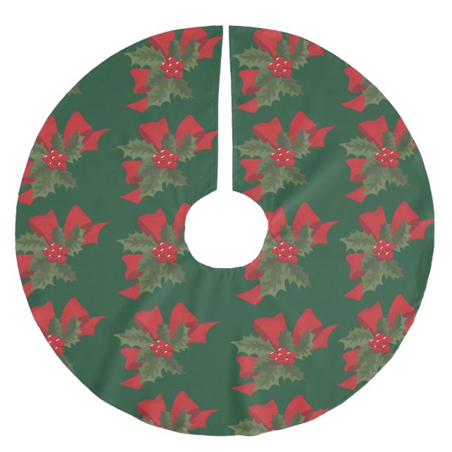 Merry Christmas Mistletoe Red Flower   Brushed Polyester Tree Skirt (Front)