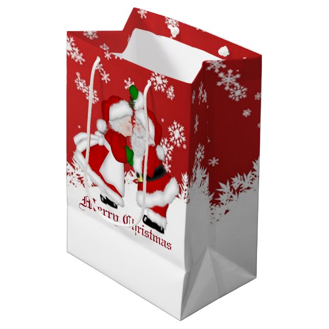 Merry Christmas Mistletoe Santa Gift Bag (Front Angled)