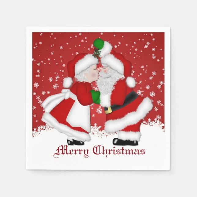 Merry Christmas Mistletoe Santa Napkin (Front)