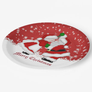 Merry Christmas Mistletoe Santa Paper Plates