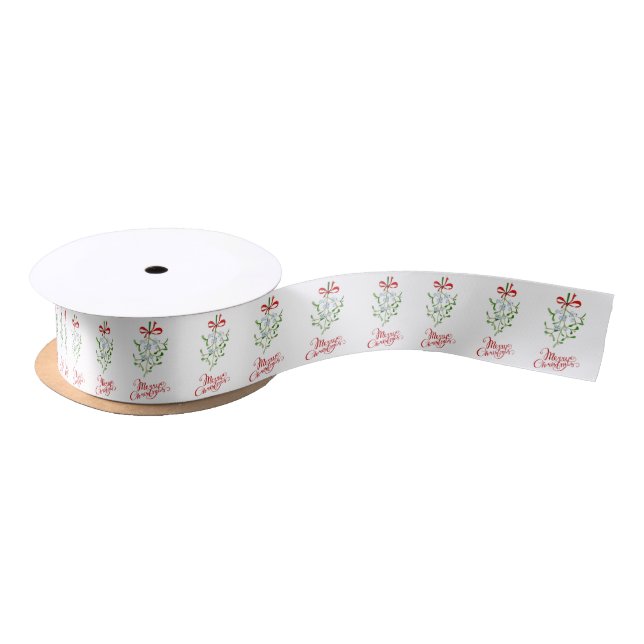 Merry Christmas Mistletoe Satin Ribbon (Spool)