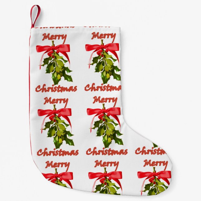 merry christmas mistletoe small christmas stocking (Front)
