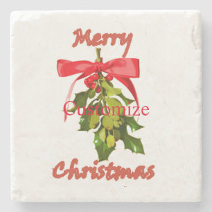 Merry Christmas mistletoe Stone Coaster