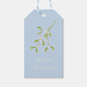 Merry Christmas Mistletoe Stripes Blue Green Gift Tags