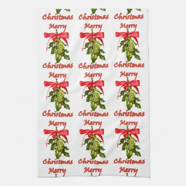 merry christmas mistletoe tea towel (Vertical)
